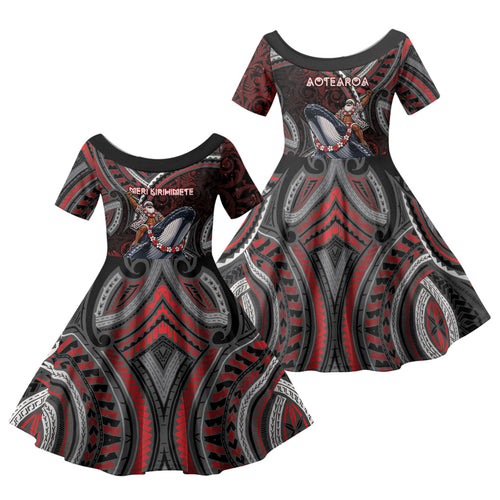 Aotearoa Christmas Family Matching Long Sleeve Bodycon Dress and Hawaiian Shirt Santa Riding Humpback Whale Maori Koru