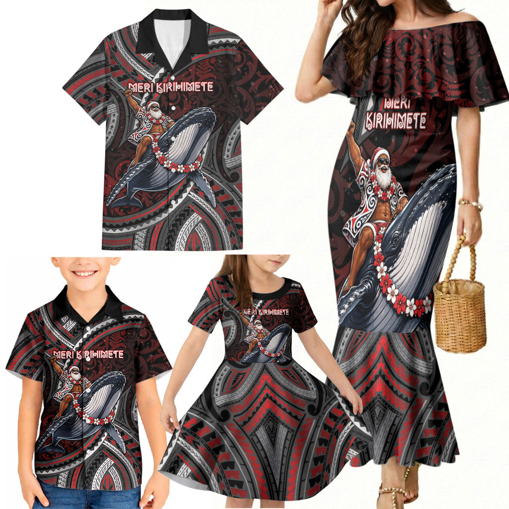 Aotearoa Christmas Family Matching Mermaid Dress and Hawaiian Shirt Santa Riding Humpback Whale Maori Koru