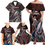 Aotearoa Christmas Family Matching Off Shoulder Maxi Dress and Hawaiian Shirt Santa Riding Humpback Whale Maori Koru