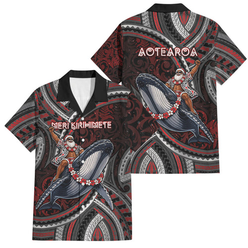 Aotearoa Christmas Family Matching Off Shoulder Maxi Dress and Hawaiian Shirt Santa Riding Humpback Whale Maori Koru