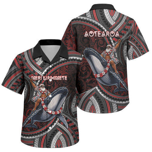 Aotearoa Christmas Family Matching Off Shoulder Maxi Dress and Hawaiian Shirt Santa Riding Humpback Whale Maori Koru