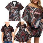 Aotearoa Christmas Family Matching Off Shoulder Short Dress and Hawaiian Shirt Santa Riding Humpback Whale Maori Koru