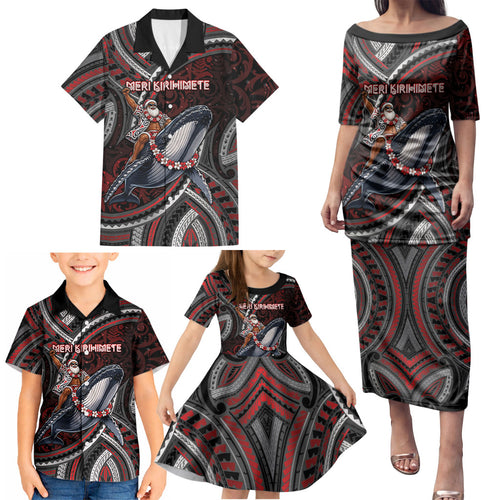 Aotearoa Christmas Family Matching Puletasi and Hawaiian Shirt Santa Riding Humpback Whale Maori Koru