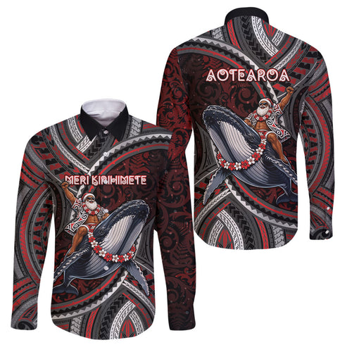 Aotearoa Christmas Family Matching Puletasi and Hawaiian Shirt Santa Riding Humpback Whale Maori Koru
