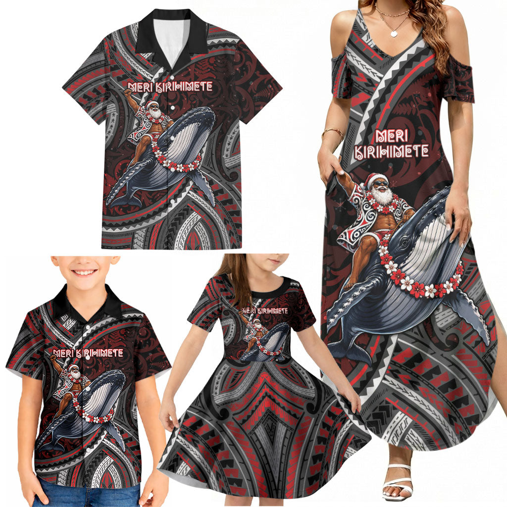Aotearoa Christmas Family Matching Summer Maxi Dress and Hawaiian Shirt Santa Riding Humpback Whale Maori Koru
