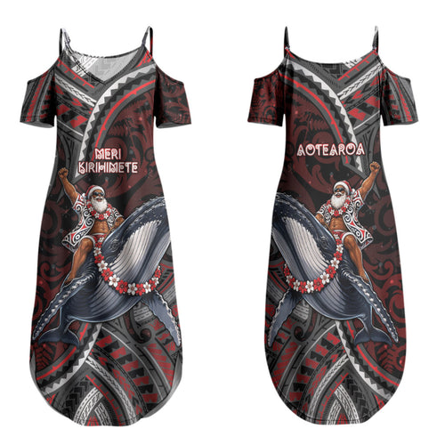 Aotearoa Christmas Family Matching Summer Maxi Dress and Hawaiian Shirt Santa Riding Humpback Whale Maori Koru