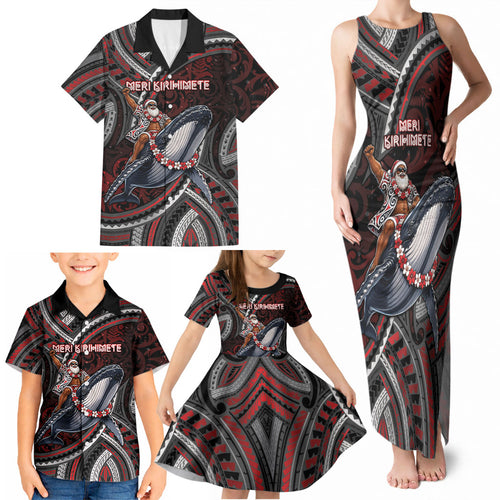 Aotearoa Christmas Family Matching Tank Maxi Dress and Hawaiian Shirt Santa Riding Humpback Whale Maori Koru