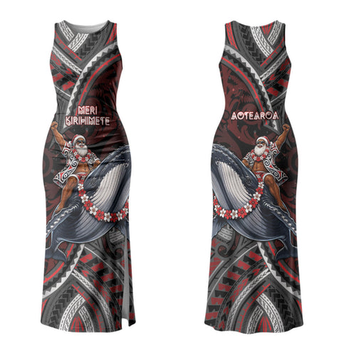 Aotearoa Christmas Family Matching Tank Maxi Dress and Hawaiian Shirt Santa Riding Humpback Whale Maori Koru