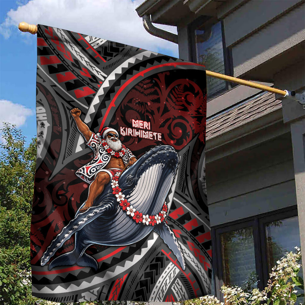 Aotearoa Christmas Garden Flag Santa Riding Humpback Whale Maori Koru