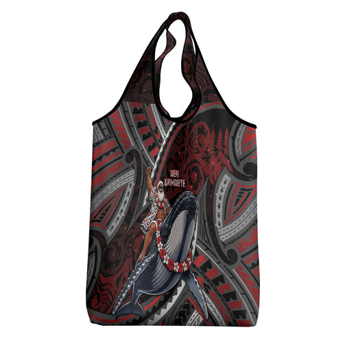 Aotearoa Christmas Grocery Bag Santa Riding Humpback Whale Maori Koru