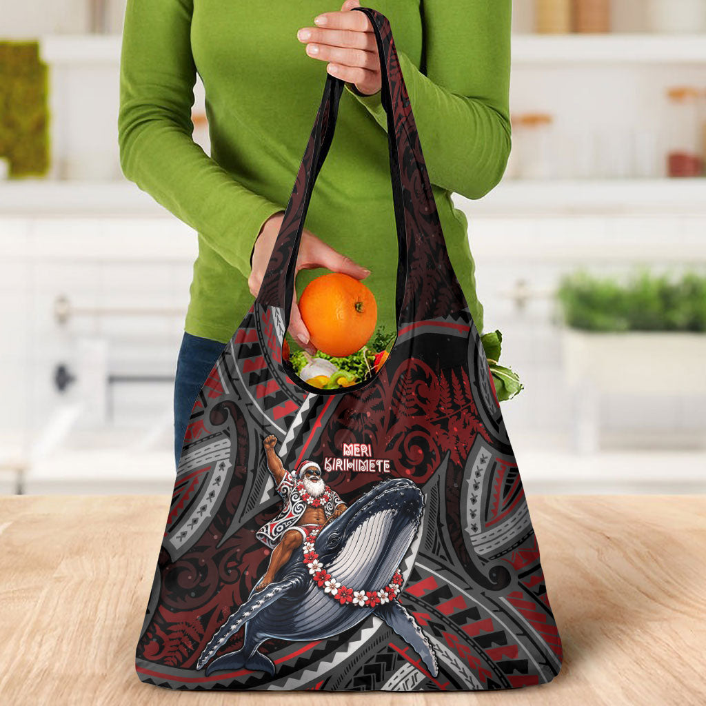 Aotearoa Christmas Grocery Bag Santa Riding Humpback Whale Maori Koru