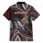 Aotearoa Christmas Hawaiian Shirt Santa Riding Humpback Whale Maori Koru