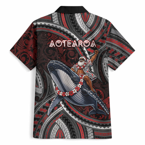 Aotearoa Christmas Hawaiian Shirt Santa Riding Humpback Whale Maori Koru