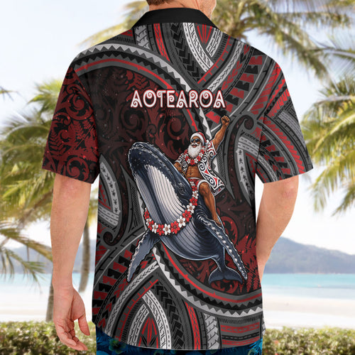 Aotearoa Christmas Hawaiian Shirt Santa Riding Humpback Whale Maori Koru