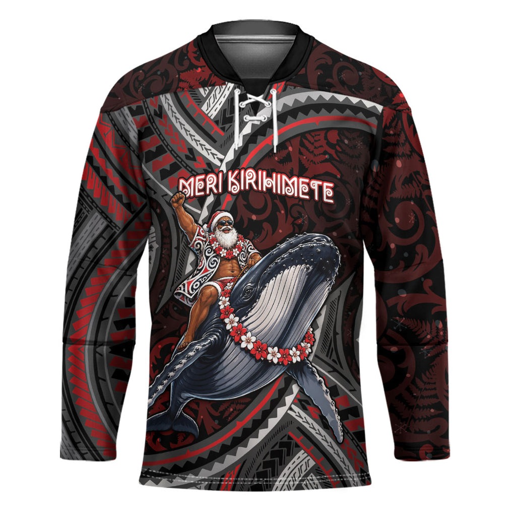 Aotearoa Christmas Hockey Jersey Santa Riding Humpback Whale Maori Koru
