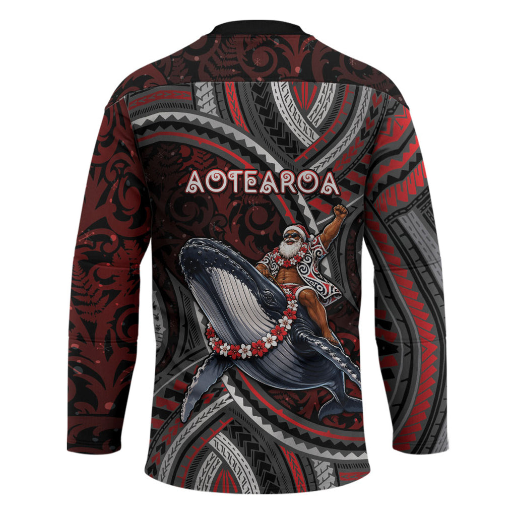 Aotearoa Christmas Hockey Jersey Santa Riding Humpback Whale Maori Koru