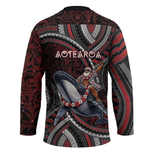 Aotearoa Christmas Hockey Jersey Santa Riding Humpback Whale Maori Koru