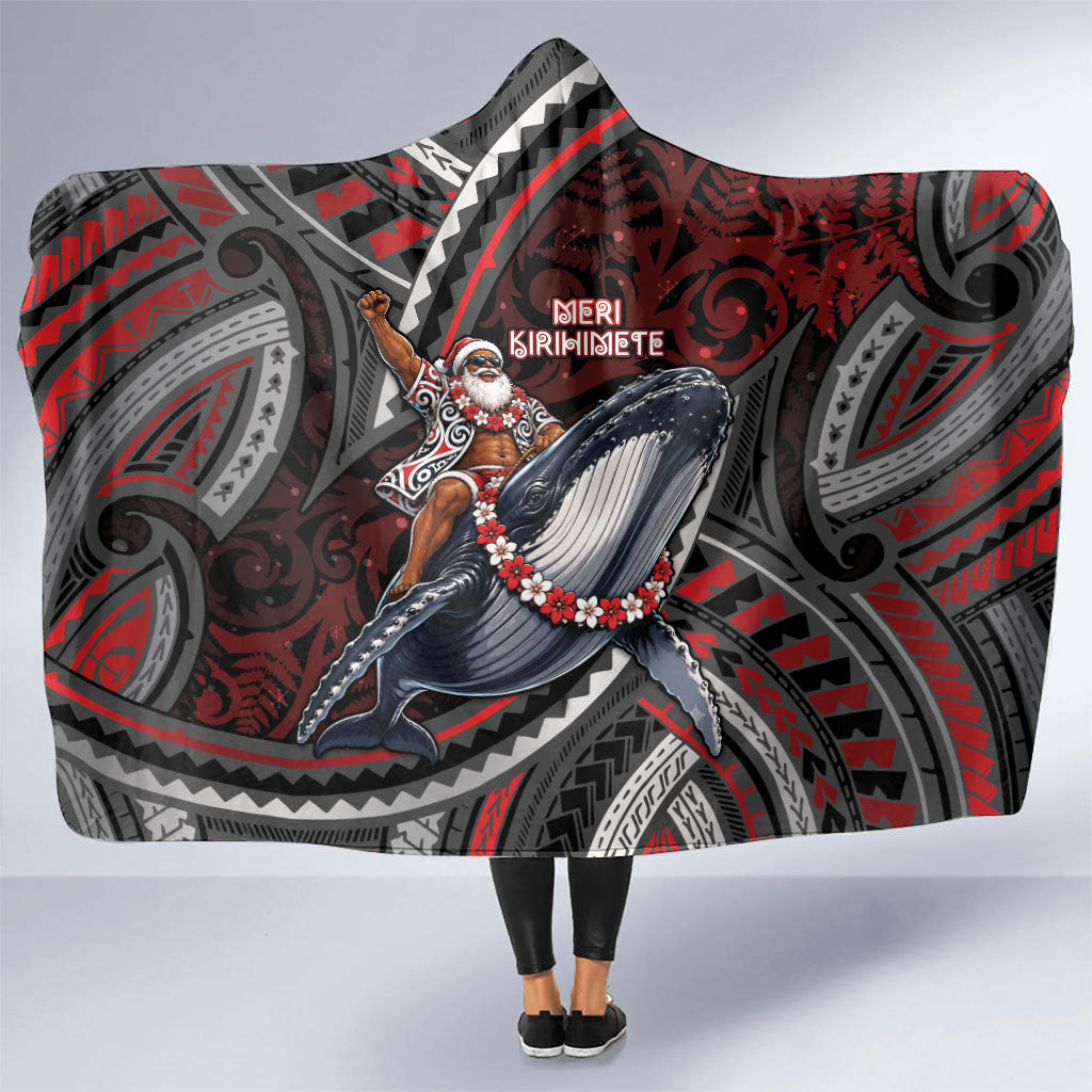 Aotearoa Christmas Hooded Blanket Santa Riding Humpback Whale Maori Koru