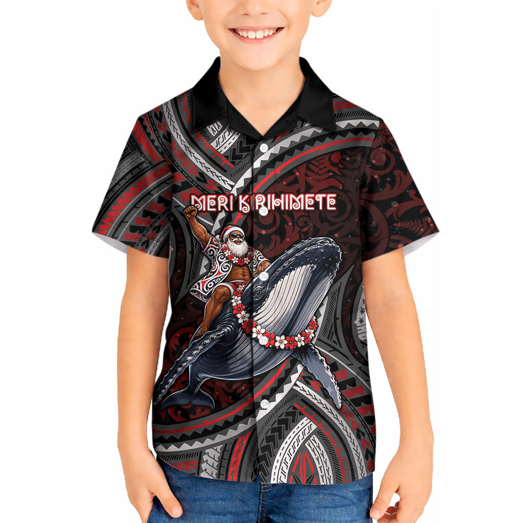 Aotearoa Christmas Kid Hawaiian Shirt Santa Riding Humpback Whale Maori Koru
