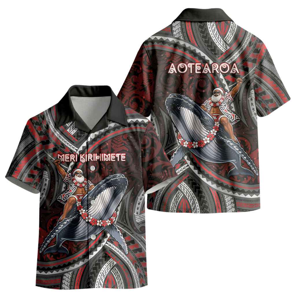 Aotearoa Christmas Kid Hawaiian Shirt Santa Riding Humpback Whale Maori Koru