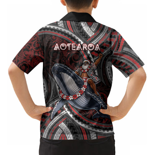 Aotearoa Christmas Kid Hawaiian Shirt Santa Riding Humpback Whale Maori Koru