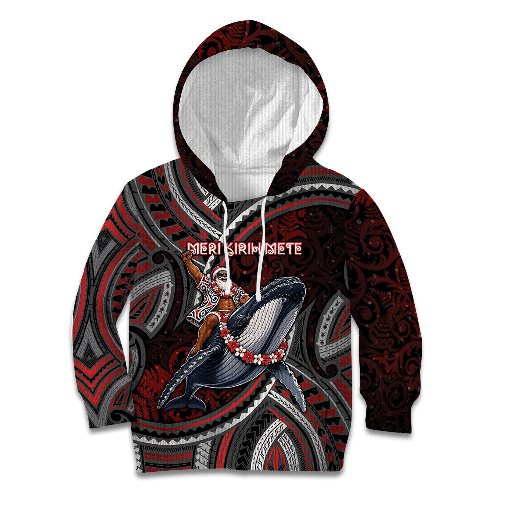 Aotearoa Christmas Kid Hoodie Santa Riding Humpback Whale Maori Koru