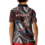 Aotearoa Christmas Kid Polo Shirt Santa Riding Humpback Whale Maori Koru