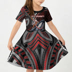 Aotearoa Christmas Kid Short Sleeve Dress Santa Riding Humpback Whale Maori Koru