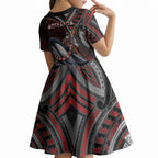 Aotearoa Christmas Kid Short Sleeve Dress Santa Riding Humpback Whale Maori Koru