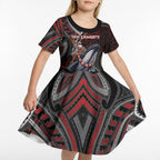 Aotearoa Christmas Kid Short Sleeve Dress Santa Riding Humpback Whale Maori Koru