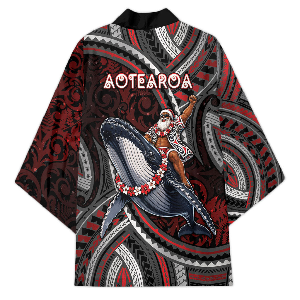 Aotearoa Christmas Kimono Santa Riding Humpback Whale Maori Koru
