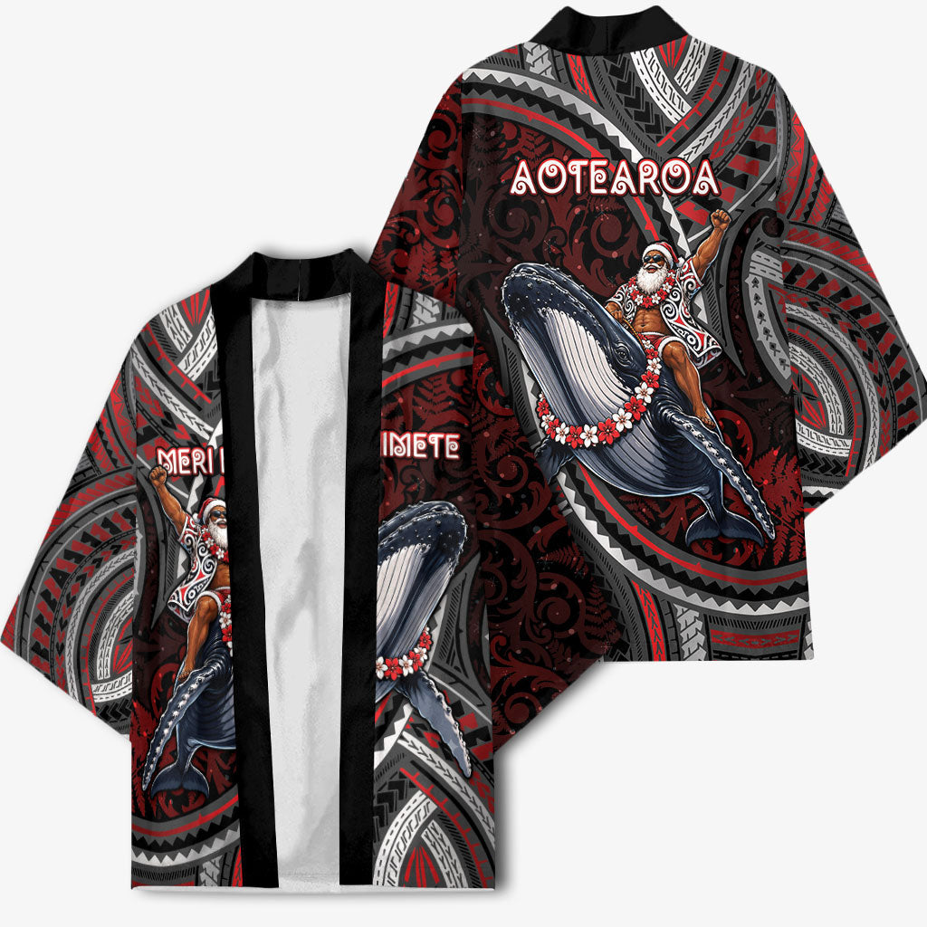 Aotearoa Christmas Kimono Santa Riding Humpback Whale Maori Koru