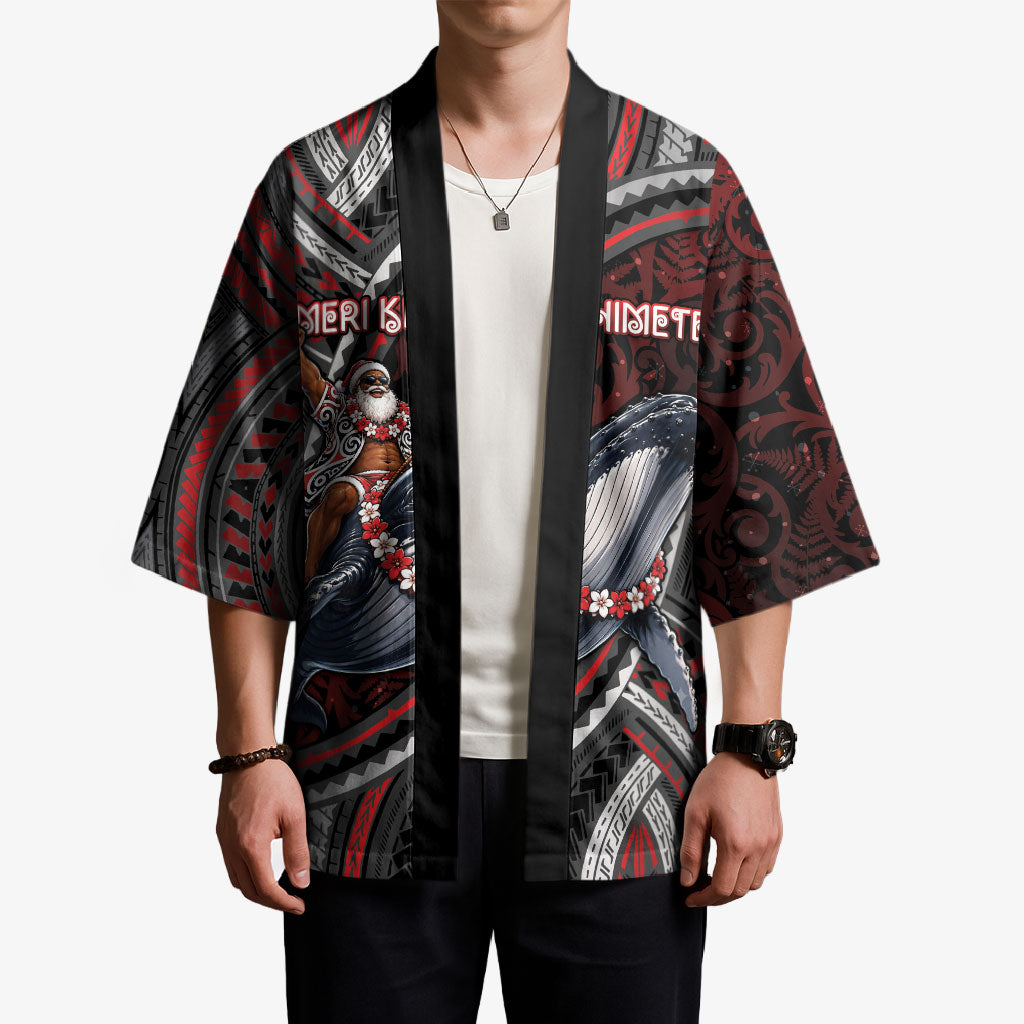 Aotearoa Christmas Kimono Santa Riding Humpback Whale Maori Koru