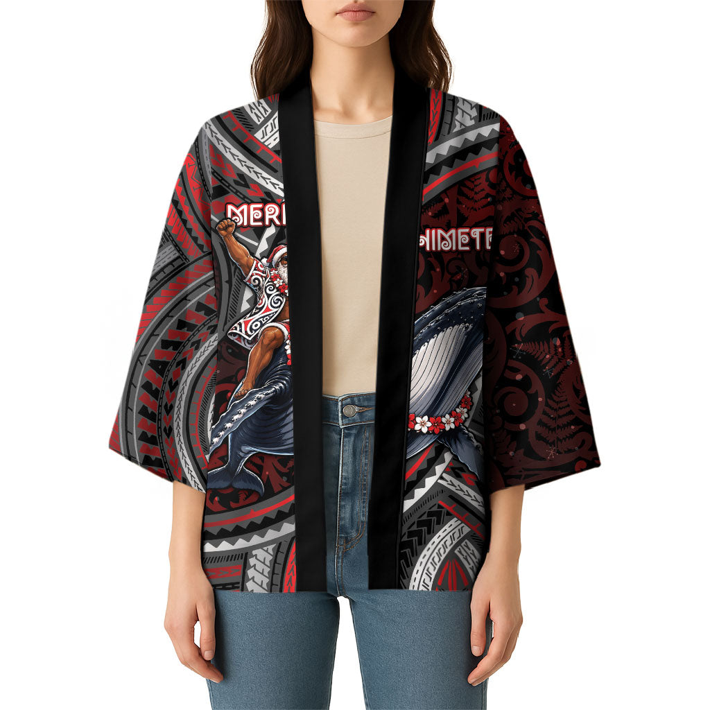 Aotearoa Christmas Kimono Santa Riding Humpback Whale Maori Koru