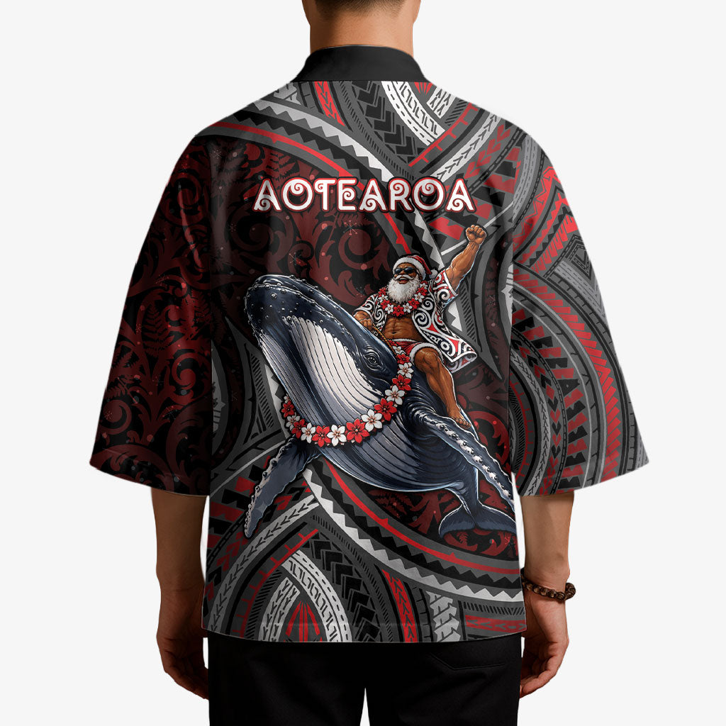 Aotearoa Christmas Kimono Santa Riding Humpback Whale Maori Koru