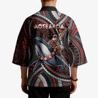 Aotearoa Christmas Kimono Santa Riding Humpback Whale Maori Koru