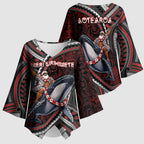 Aotearoa Christmas Kimono Sleeve Blouse Santa Riding Humpback Whale Maori Koru