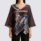 Aotearoa Christmas Kimono Sleeve Blouse Santa Riding Humpback Whale Maori Koru