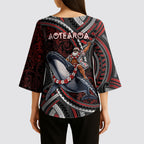 Aotearoa Christmas Kimono Sleeve Blouse Santa Riding Humpback Whale Maori Koru