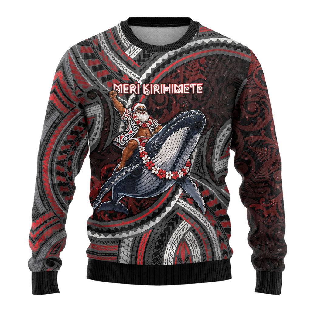 Aotearoa Christmas Ugly Christmas Sweater Santa Riding Humpback Whale Maori Koru