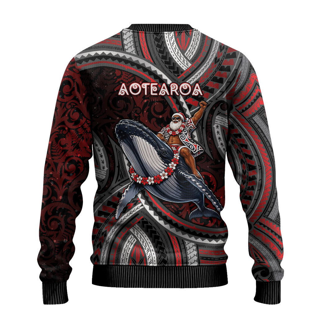 Aotearoa Christmas Ugly Christmas Sweater Santa Riding Humpback Whale Maori Koru