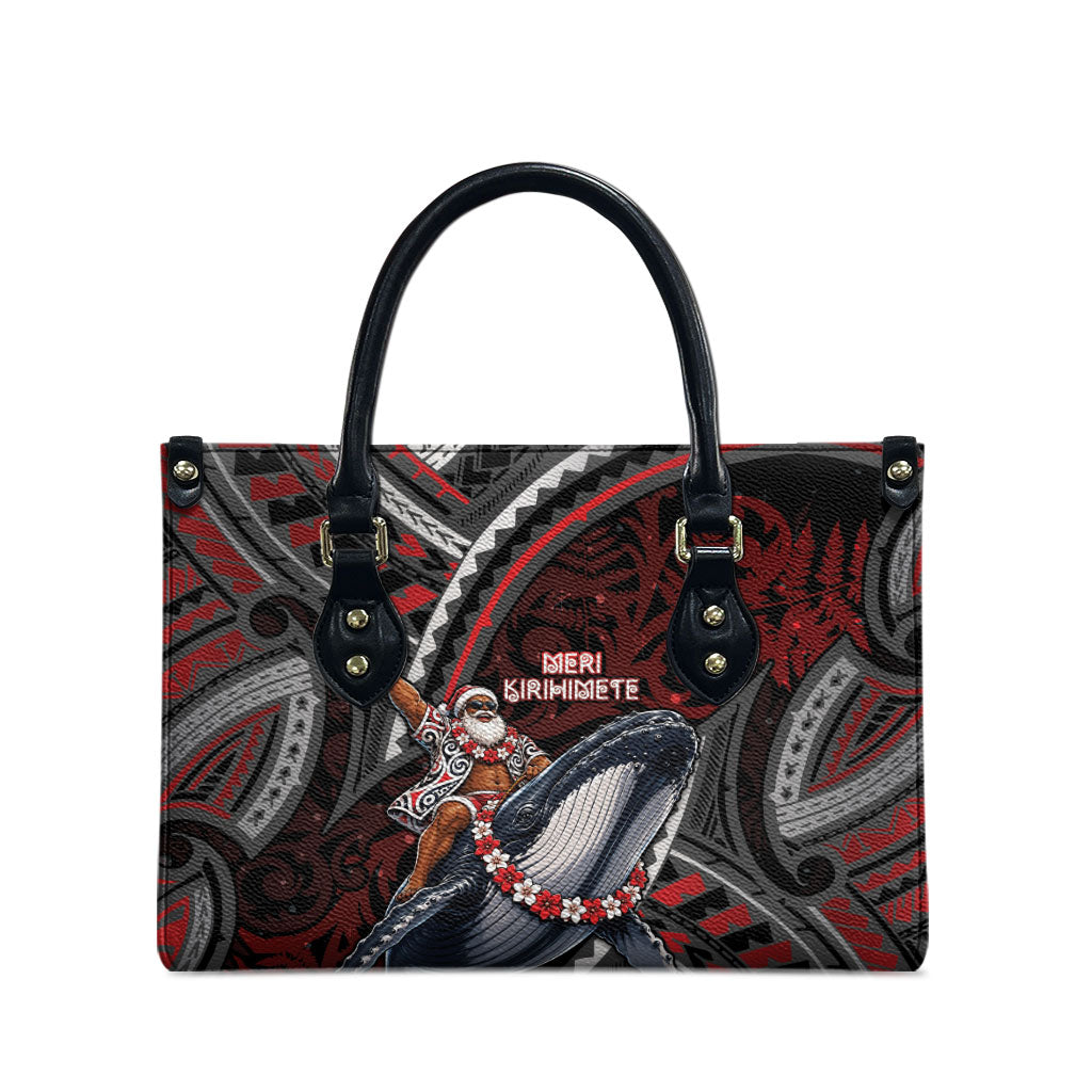 Aotearoa Christmas Leather Bag Santa Riding Humpback Whale Maori Koru