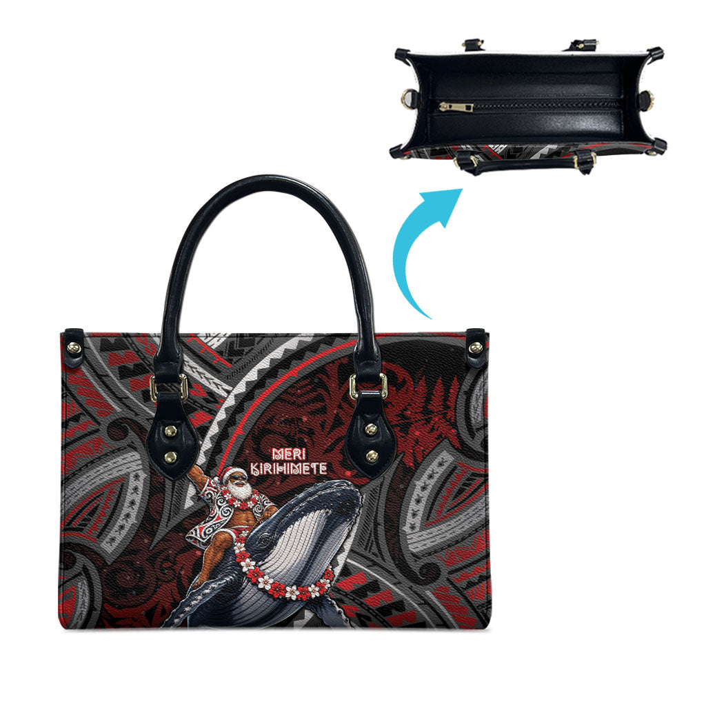 Aotearoa Christmas Leather Bag Santa Riding Humpback Whale Maori Koru