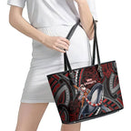 Aotearoa Christmas Leather Tote Bag Santa Riding Humpback Whale Maori Koru