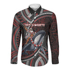 Aotearoa Christmas Long Sleeve Button Shirt Santa Riding Humpback Whale Maori Koru