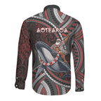 Aotearoa Christmas Long Sleeve Button Shirt Santa Riding Humpback Whale Maori Koru