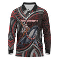 Aotearoa Christmas Long Sleeve Polo Shirt Santa Riding Humpback Whale Maori Koru