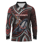 Aotearoa Christmas Long Sleeve Polo Shirt Santa Riding Humpback Whale Maori Koru
