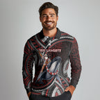 Aotearoa Christmas Long Sleeve Polo Shirt Santa Riding Humpback Whale Maori Koru