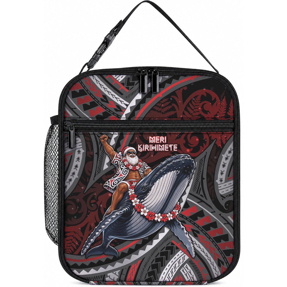Aotearoa Christmas Lunch Bag Santa Riding Humpback Whale Maori Koru